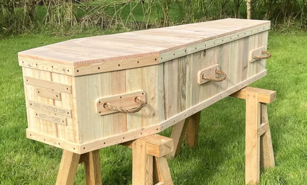Handmade wooden coffin suitable for natural burial