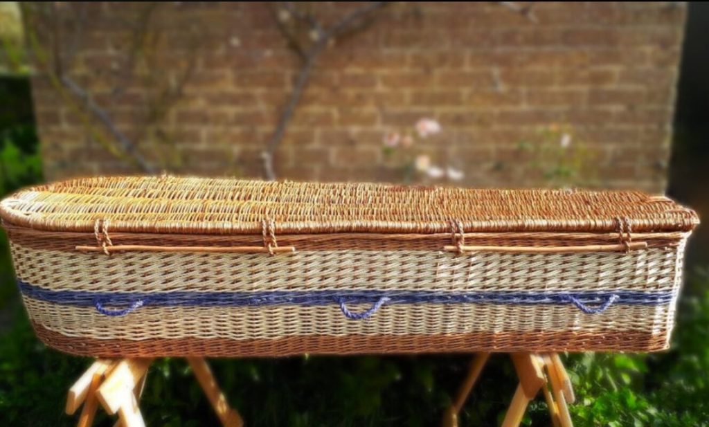 Traditional wicker coffin made from natural woven materials