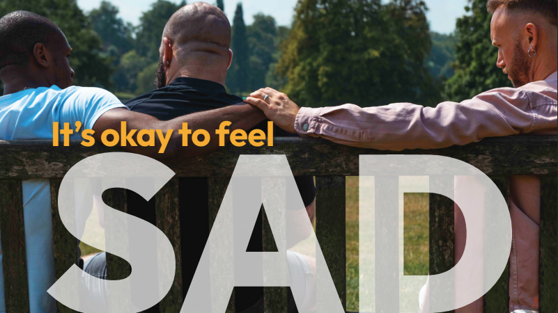 Queer male couple comforting each other YAL It's okay to feel sad