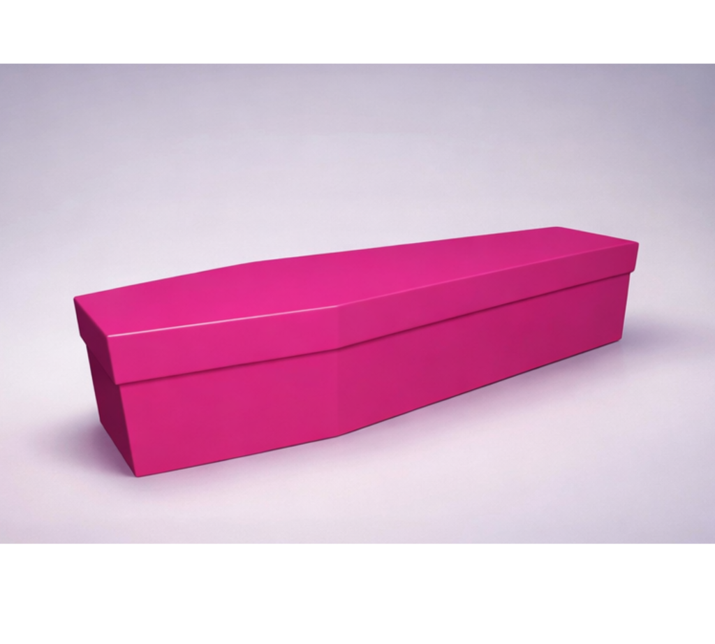 Cerise pink cardboard coffin