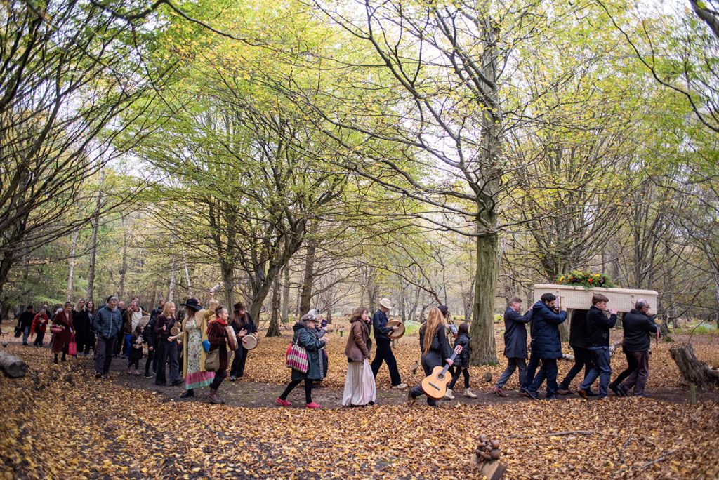 Natural Burial procession through Greenacres Epping Natural Burial Ground