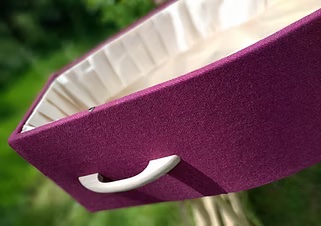Cerise block colour Harris Tweed Sustainable Coffin made by The Woollen Cwtch Company