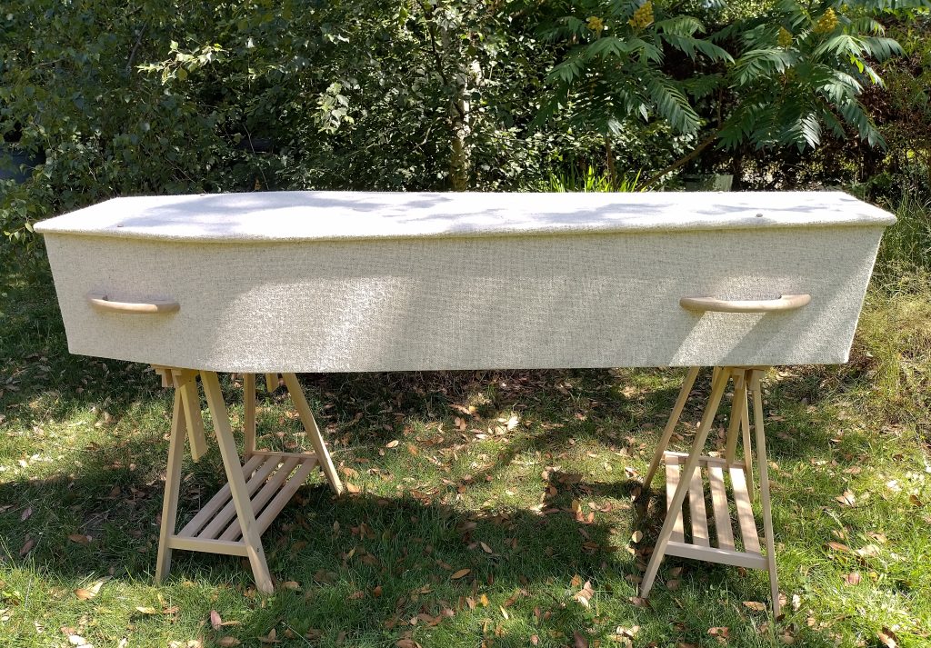 Natural colour British Wool eco-friendly coffin made by The Woollen Cwtch Company