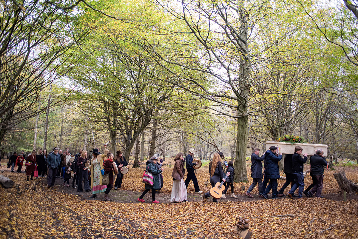 Procession through the woods at Greenacres Epping Living Memorial Garden