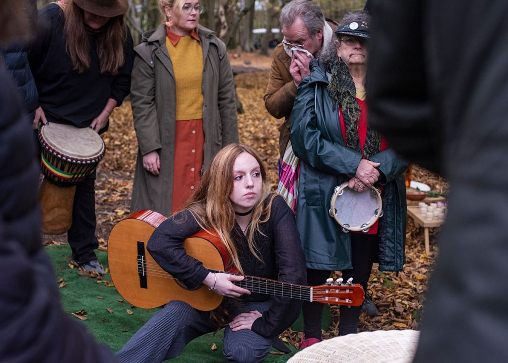 Young children an guests play live instruments Personalised ceremony with music at Greenacres Epping Living Memorial Park